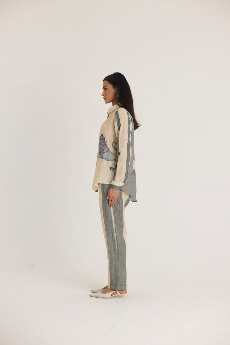 PAWS LINEN CO-ORD SET by Yam in white color for women Worldwide