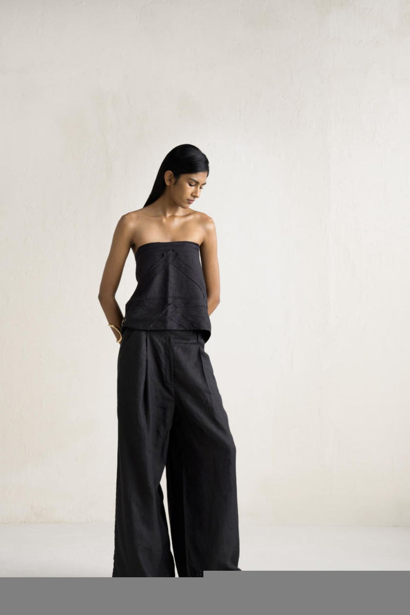 SAIDA TIE UP SET linen by Ituvana in black color for women Worldwide