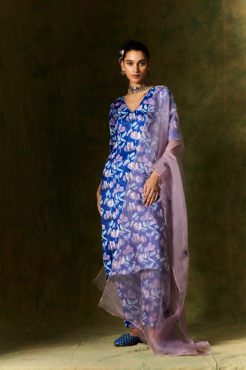 NEELAM SILK KURTA SET + DUPATTA organza by JodiLife for women Worldwide