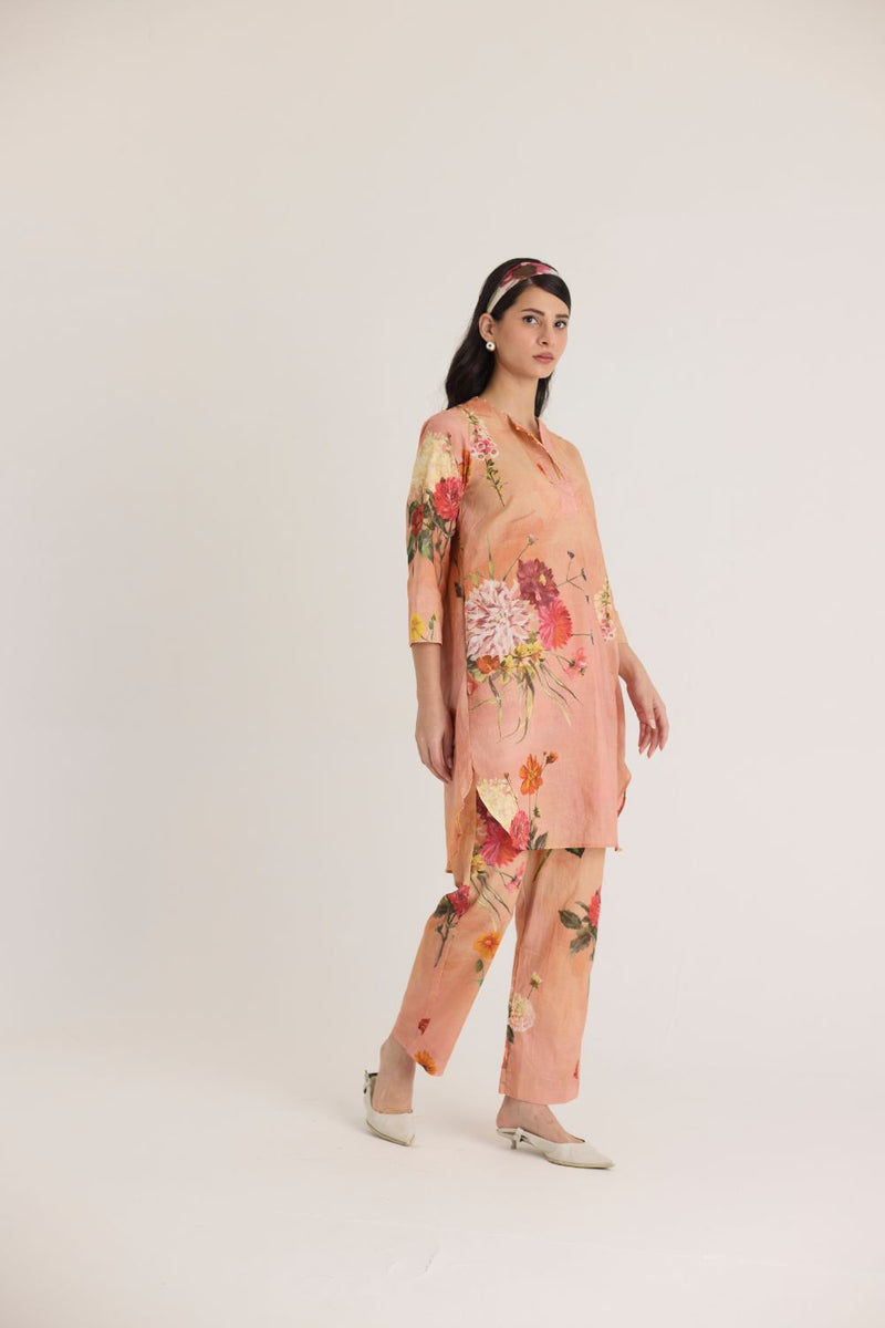 BUTTERCUP SHORT KURTA SET cotton by Yam in peach color for women Worldwide