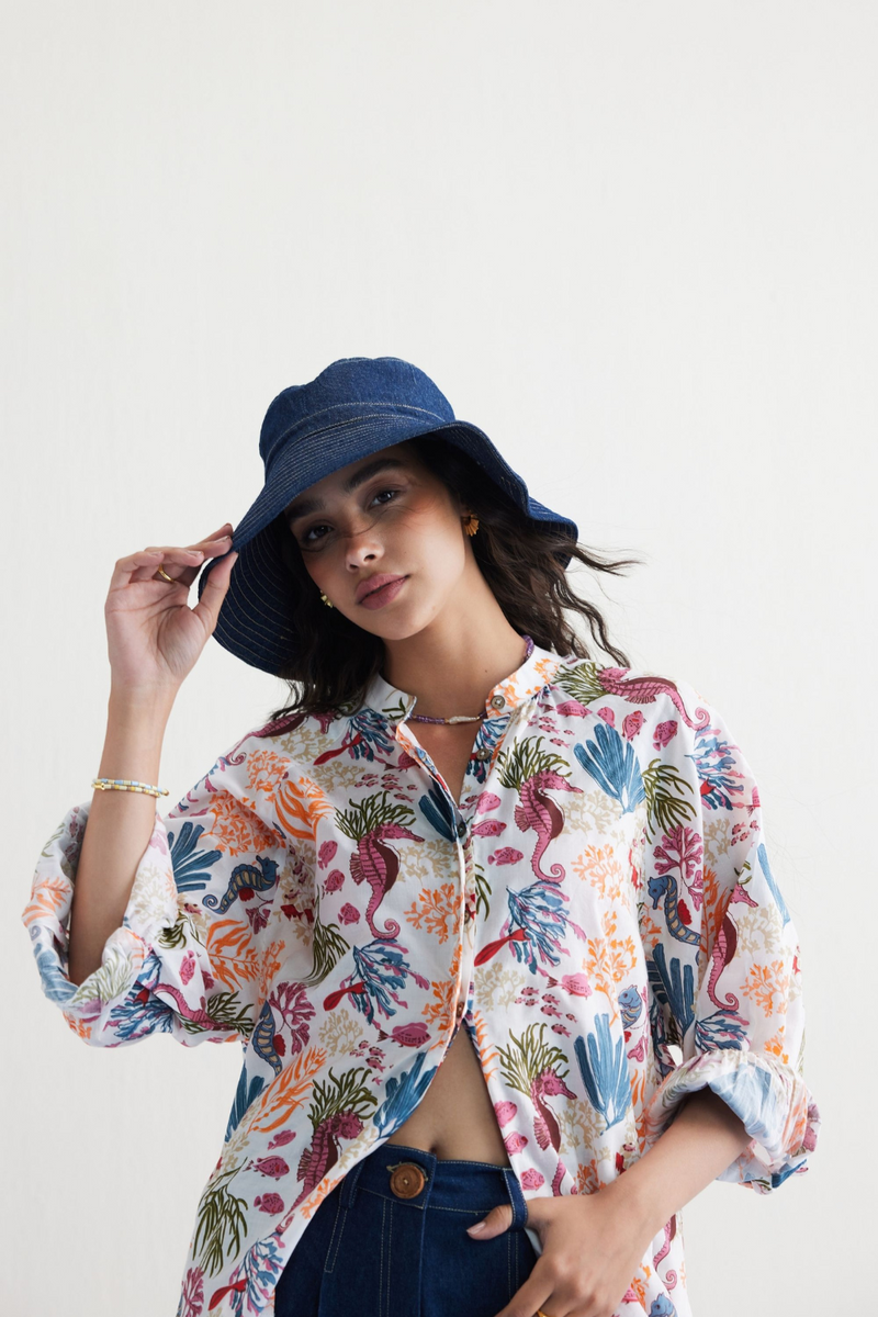 Blooming Reef Lyocell Classic Shirt by SUI in white color for women Worldwide