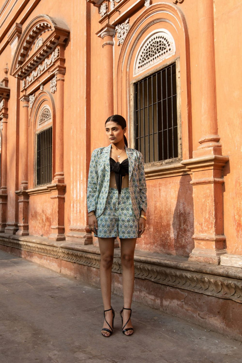 Positano Blue Set - Printed Cotton Co-Ord Set cotton Co-ord Set by Marche in blue color for women Worldwide
