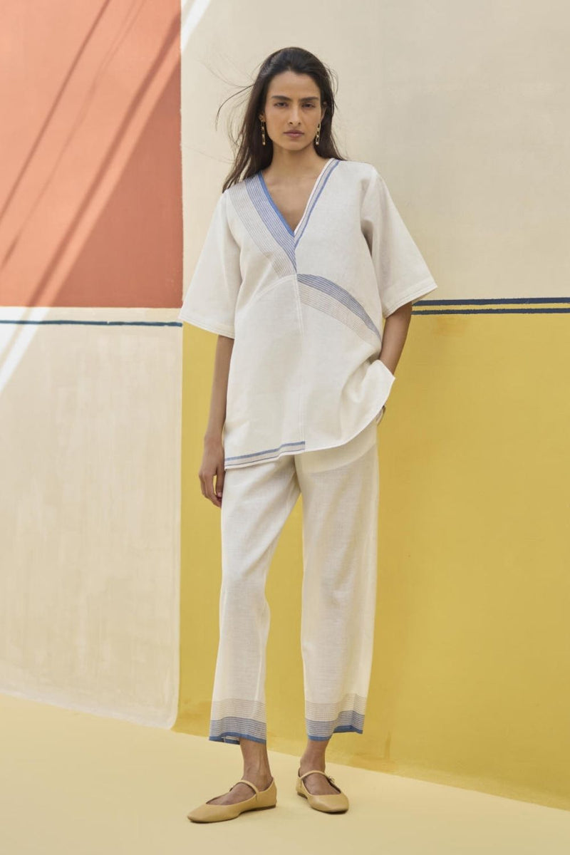 Moriko Border Linen Co-ord Set
 - Ivory by Manan in ivory color for women Worldwide