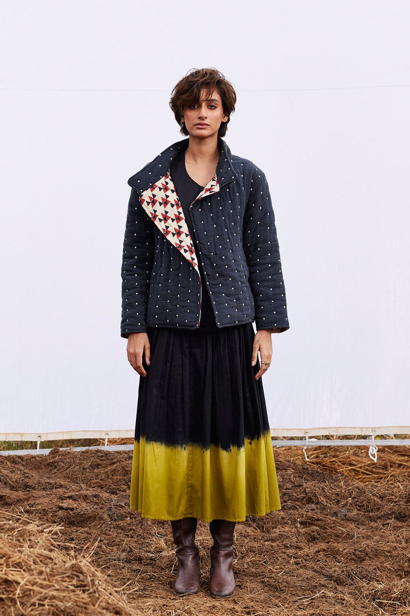 Coal jacket cotton by Khara Kapas in black for women Worldwide