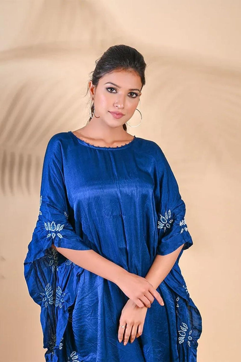 LOTUS KAFTAN-INDIGO BLUE silk by Dyelogue in blue color for women Worldwide