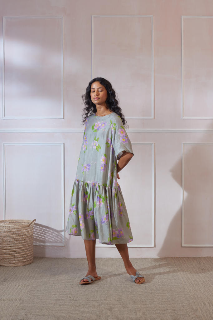 Jarul Silk Midi Dress silk by Nadiya Paar in grey color for women Worldwide