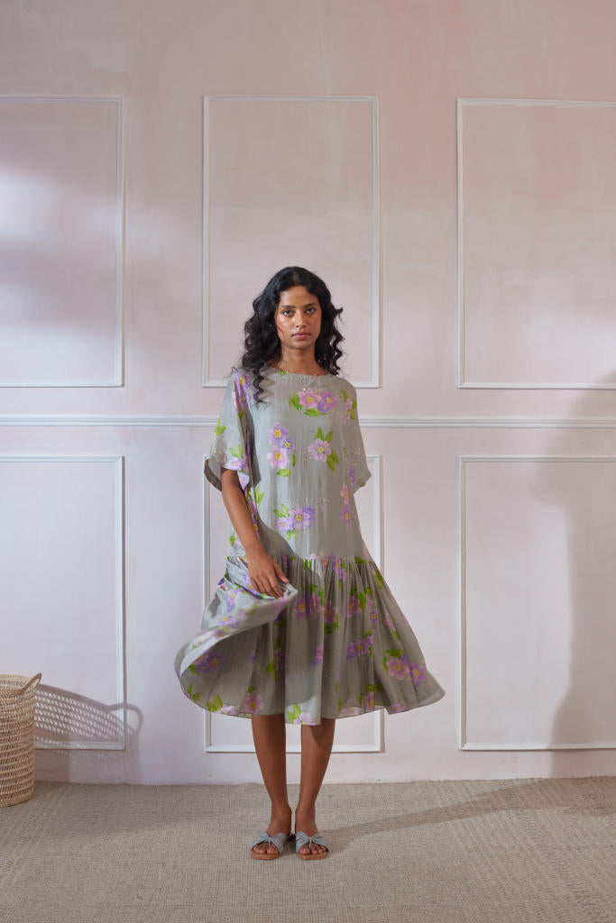 Jarul Silk Midi Dress silk by Nadiya Paar in grey color for women Worldwide