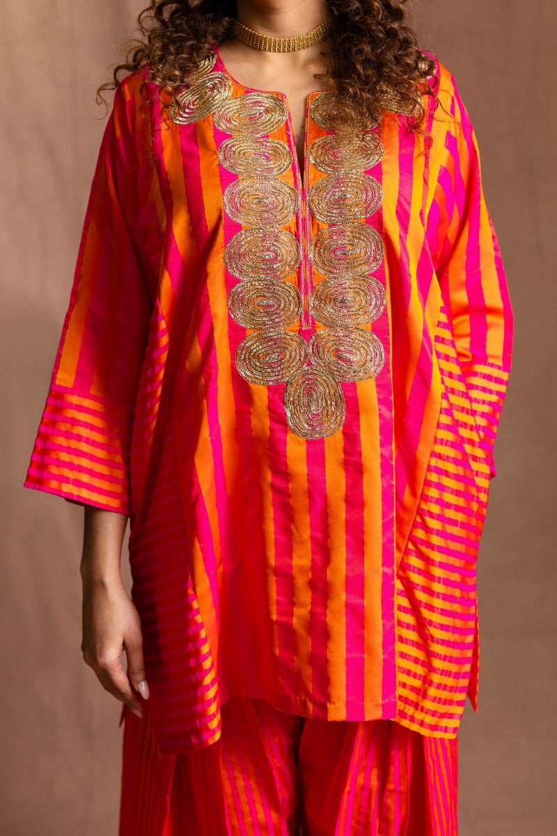 Silk Striped Farshi-Orange & Pink Stripes silk by Sabo by Sabina for women Worldwide
