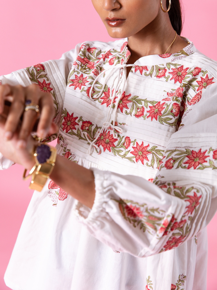 Florencia Peasent Top Top & Tunics by Marche in white color for women Worldwide