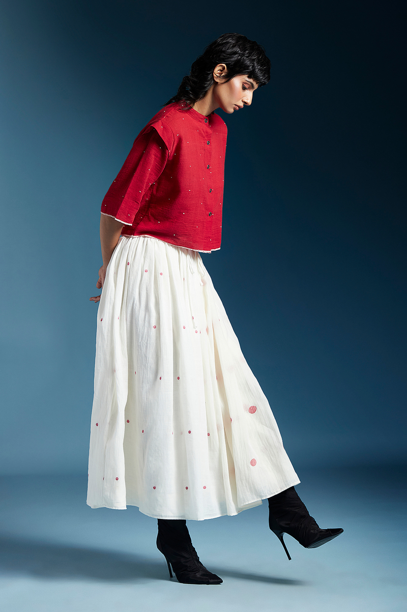 Penelope Skirt-White & Red cotton by Chola for women Worldwide