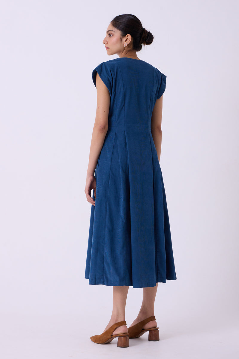 Lada Blue Needlecord Dress cotton corduroy dress by The Summer House in blue for women Worldwide