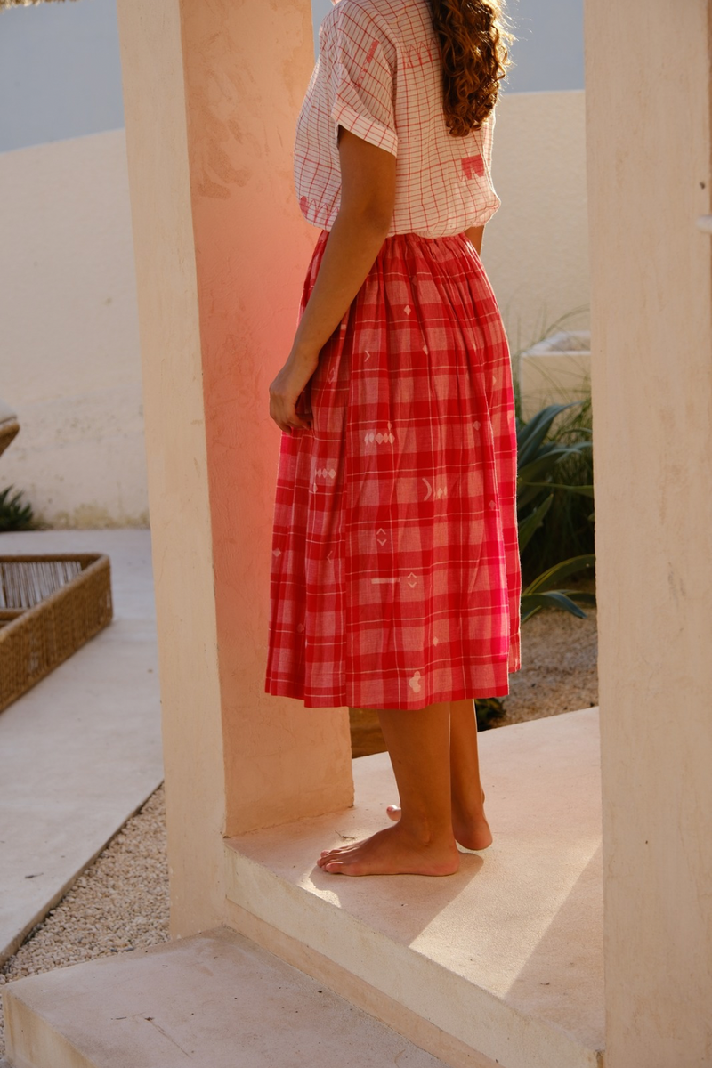 The Audrey Skirt cotton by World of Crow in red color for women Worldwide