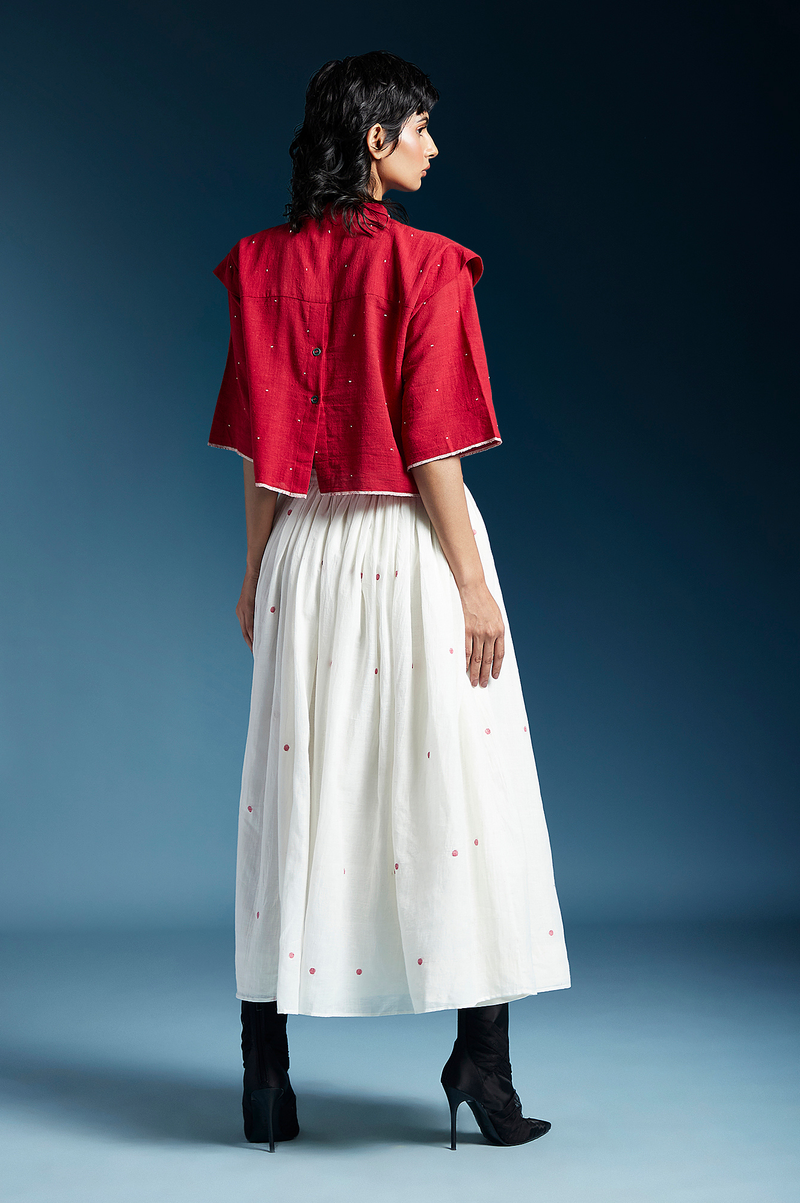 Penelope Skirt-White & Red cotton by Chola for women Worldwide