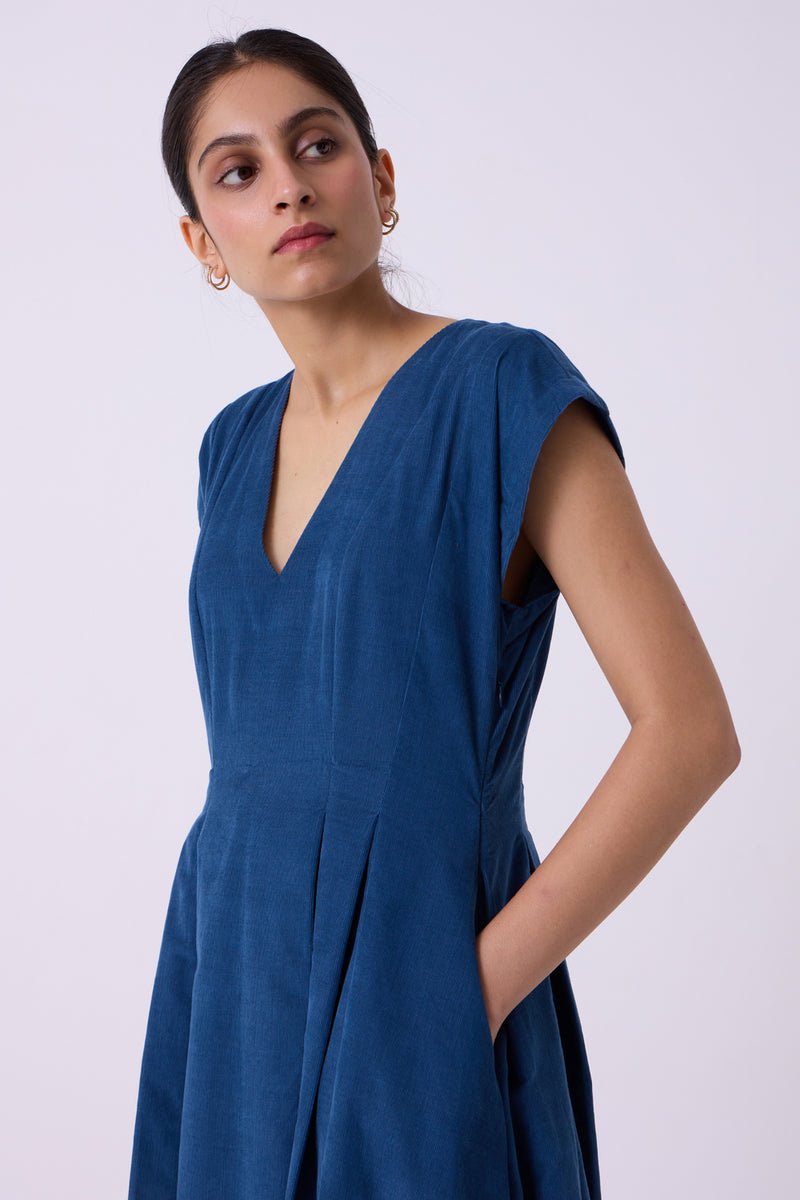 Lada Blue Needlecord Dress cotton corduroy dress by The Summer House in blue for women Worldwide
