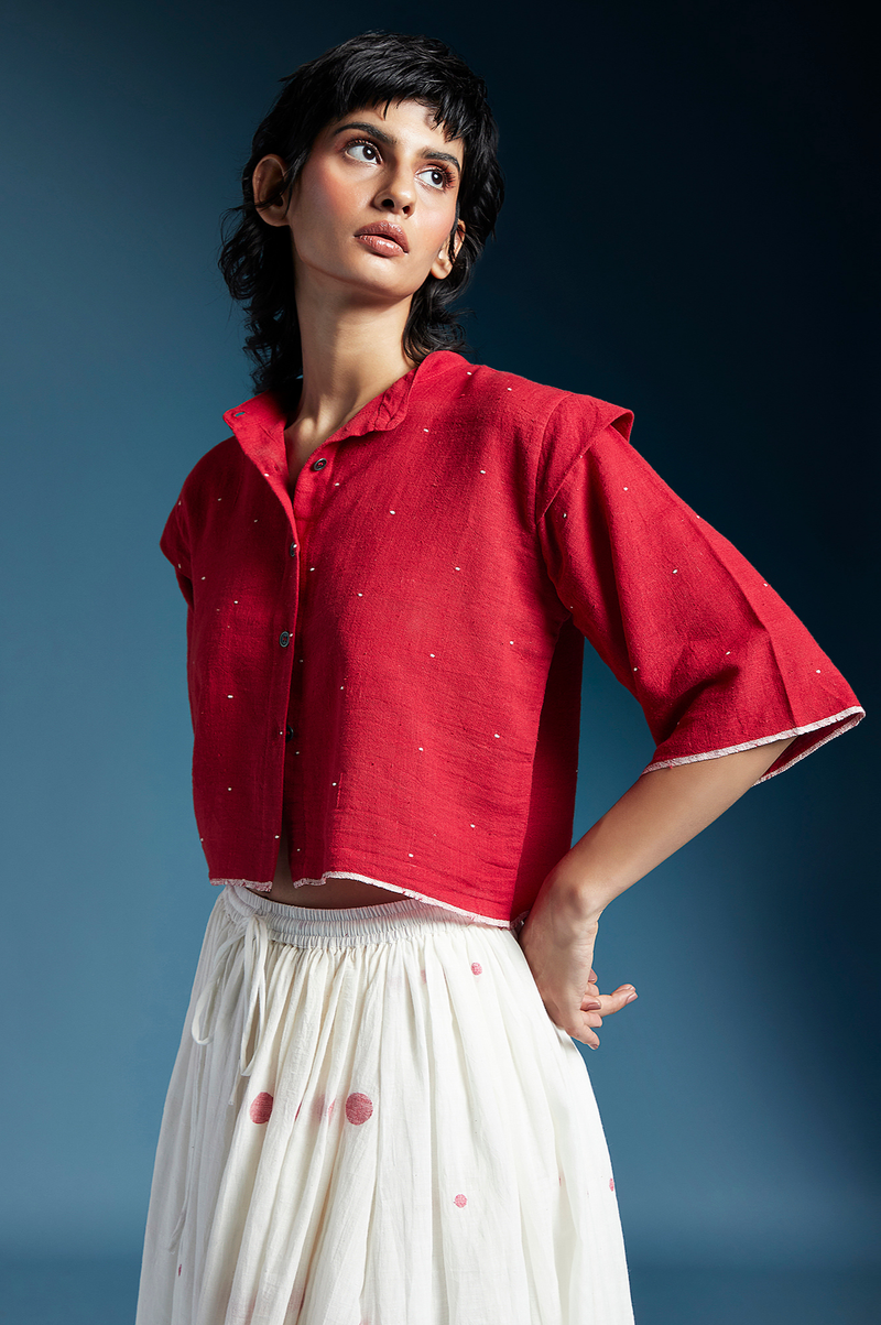 Reed Shirt-Red cotton by Chola in red color for women Worldwide