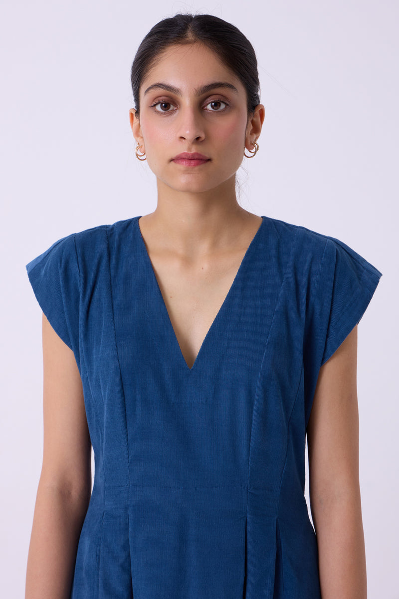 Lada Blue Needlecord Dress cotton corduroy dress by The Summer House in blue for women Worldwide