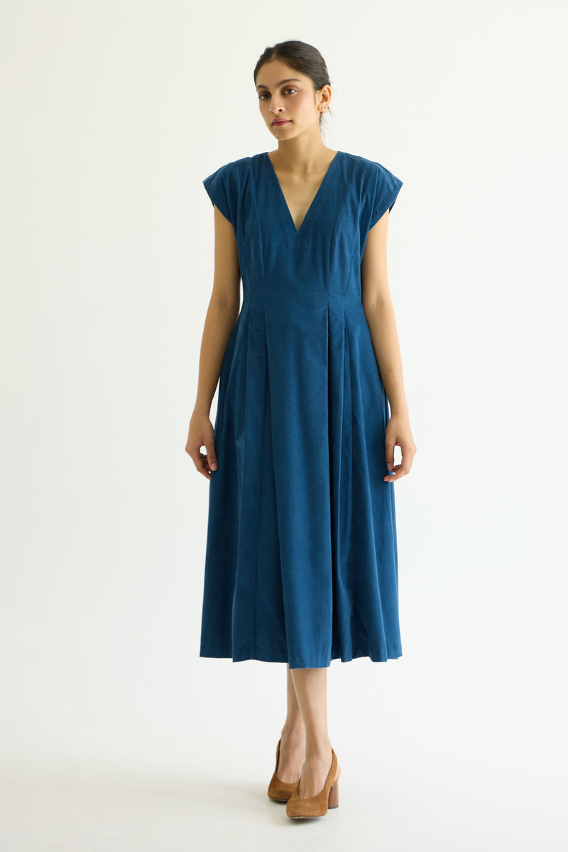 Lada Blue Needlecord Dress cotton corduroy dress by The Summer House in blue for women Worldwide