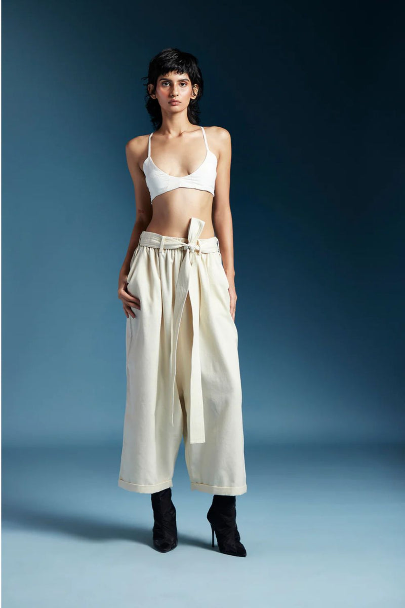 Hannah Trousers-Off-White cotton by Chola in white color for women Worldwide