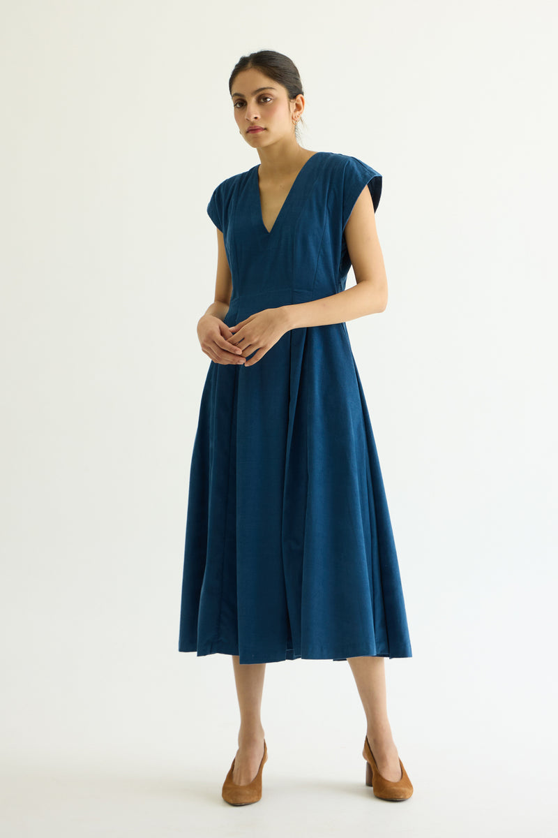 Lada Blue Needlecord Dress cotton corduroy dress by The Summer House in blue for women Worldwide