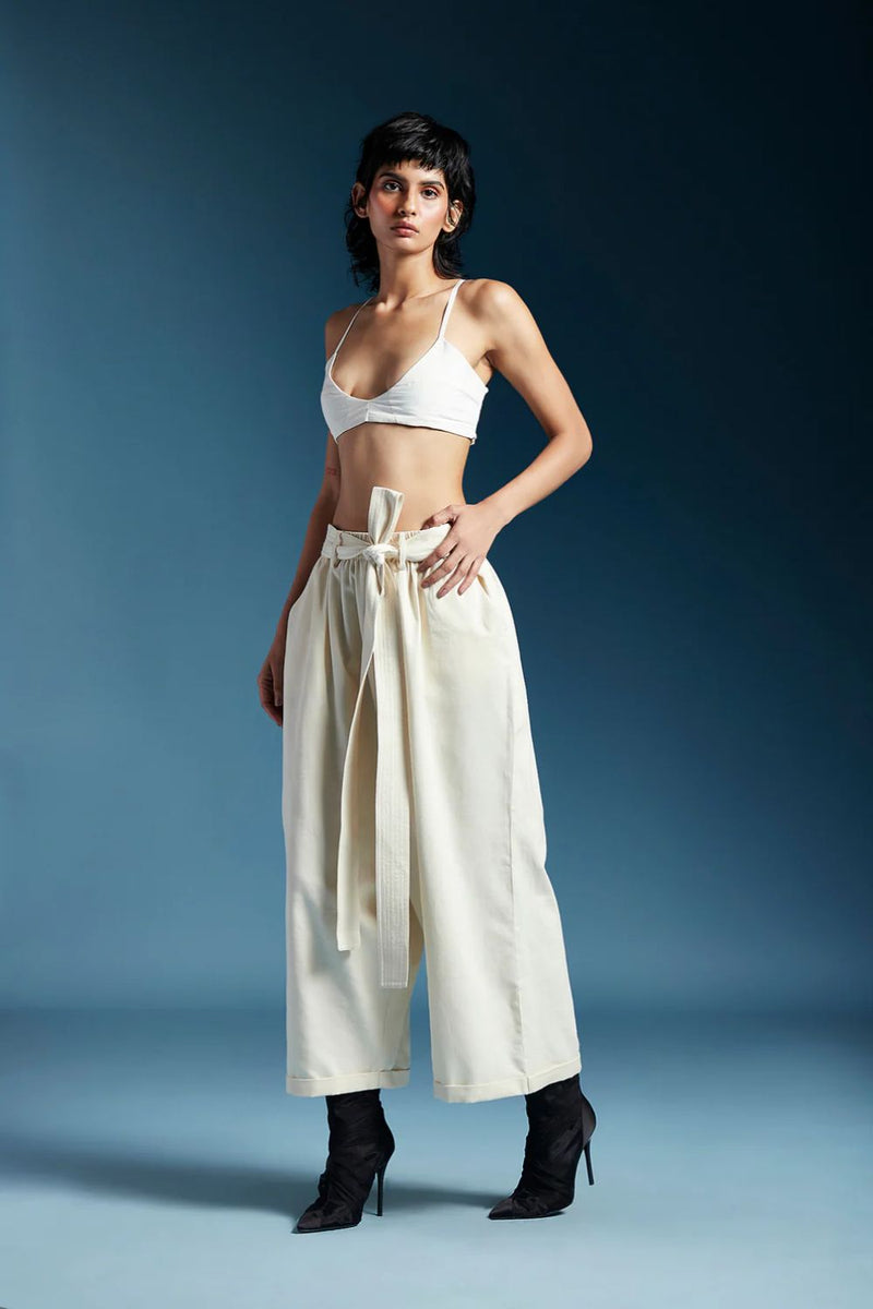 Hannah Trousers-Off-White cotton by Chola in white color for women Worldwide