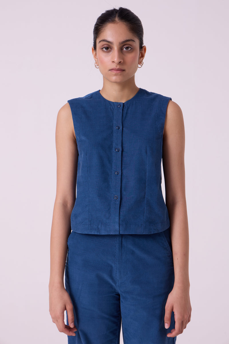Wotton Blue Needlecord Top cotton corduroy top/shirt by The Summer House in blue for women Worldwide