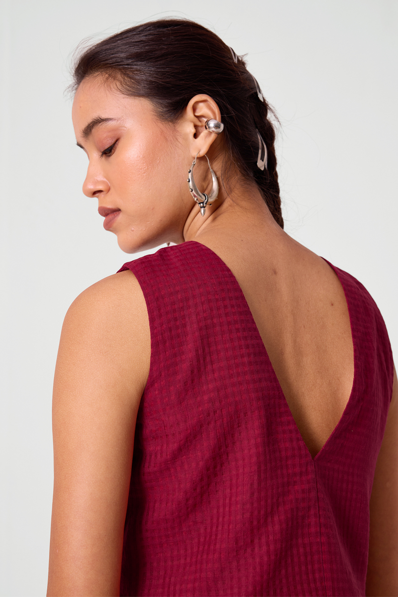 Aabha Pink Checks Handwoven Top