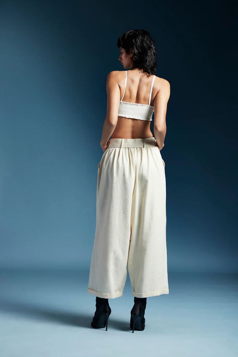 Hannah Trousers-Off-White cotton by Chola in white color for women Worldwide