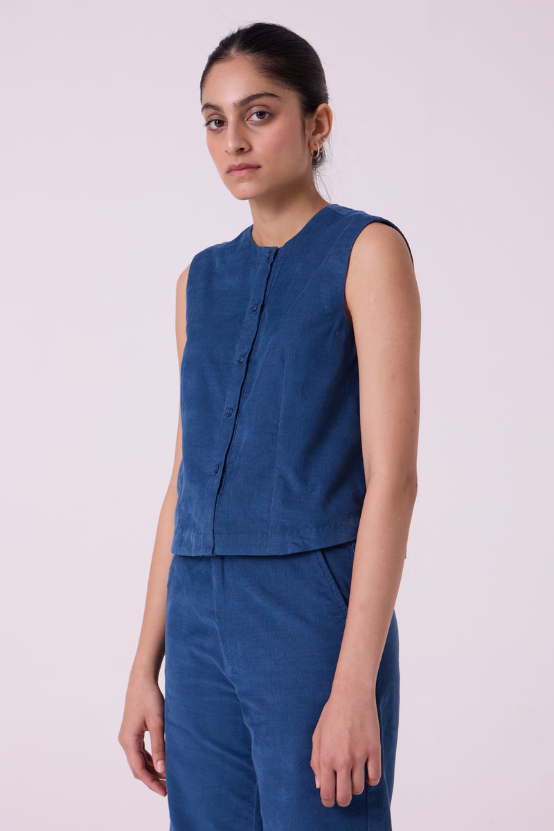 Wotton Blue Needlecord Top cotton corduroy top/shirt by The Summer House in blue for women Worldwide