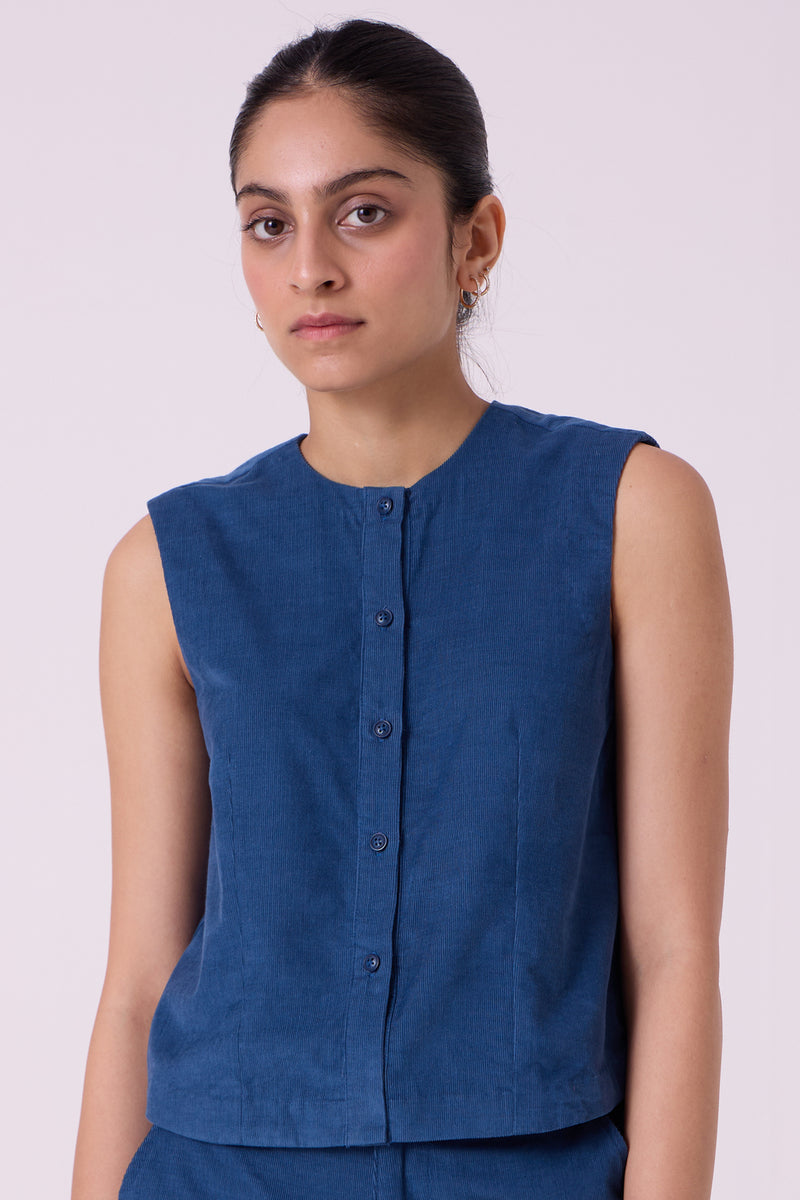 Wotton Blue Needlecord Top cotton corduroy top/shirt by The Summer House in blue for women Worldwide