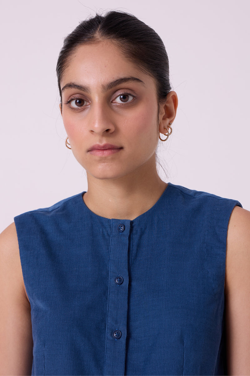 Wotton Blue Needlecord Top cotton corduroy top/shirt by The Summer House in blue for women Worldwide