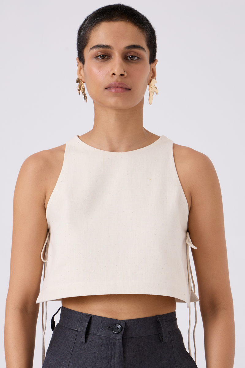 Tia Cropped Handspun Khadi Tie Top cotton by The Summer House for women Worldwide