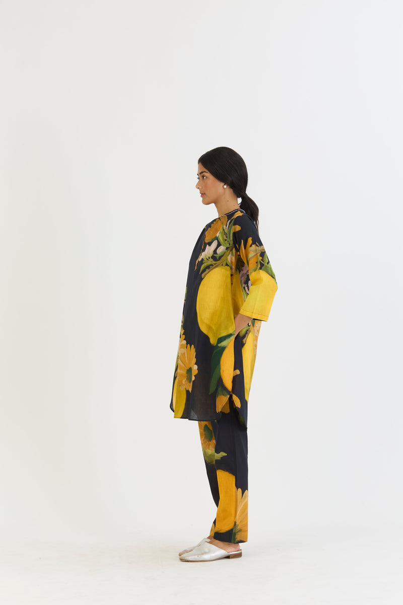 POMELLO SHORT KURTA SET cotton by Yam in yellow color for women Worldwide