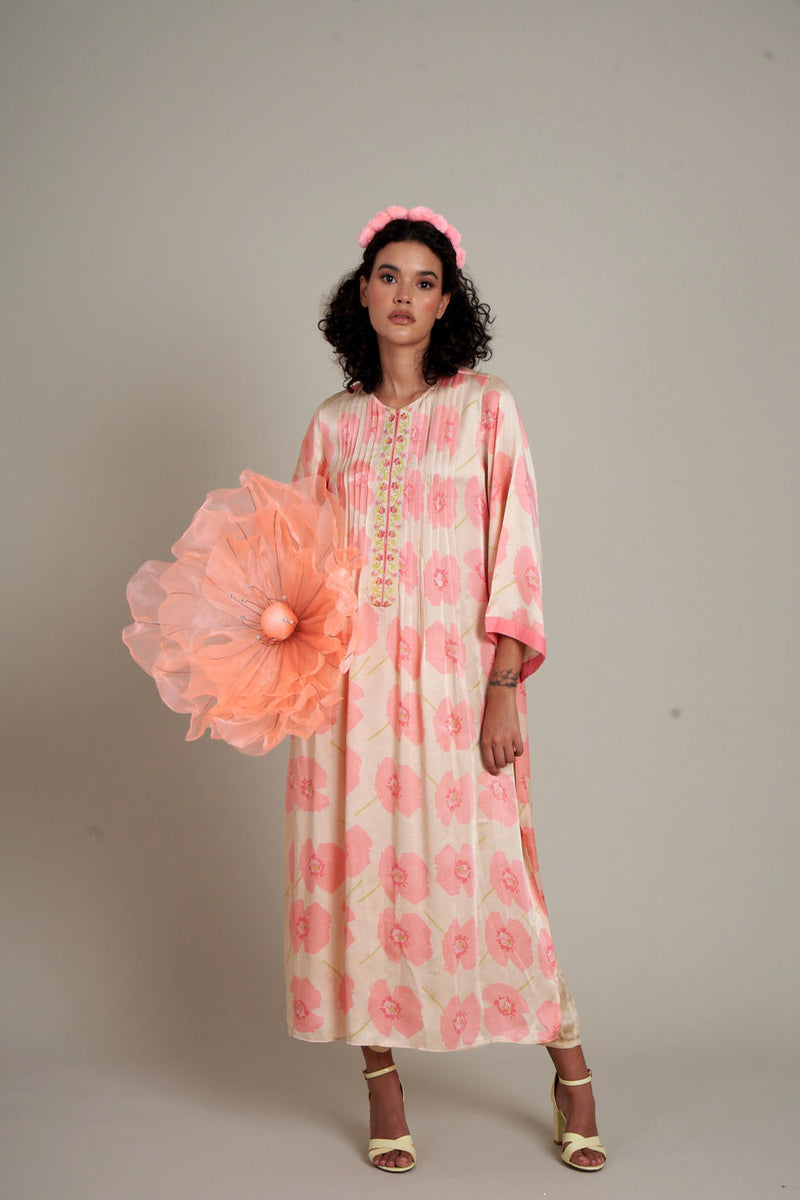 Kiku satin dress satin by Priti Prashant in peach color for women Worldwide