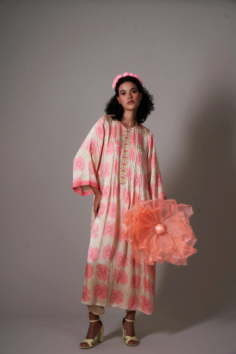 Kiku satin dress satin by Priti Prashant in peach color for women Worldwide