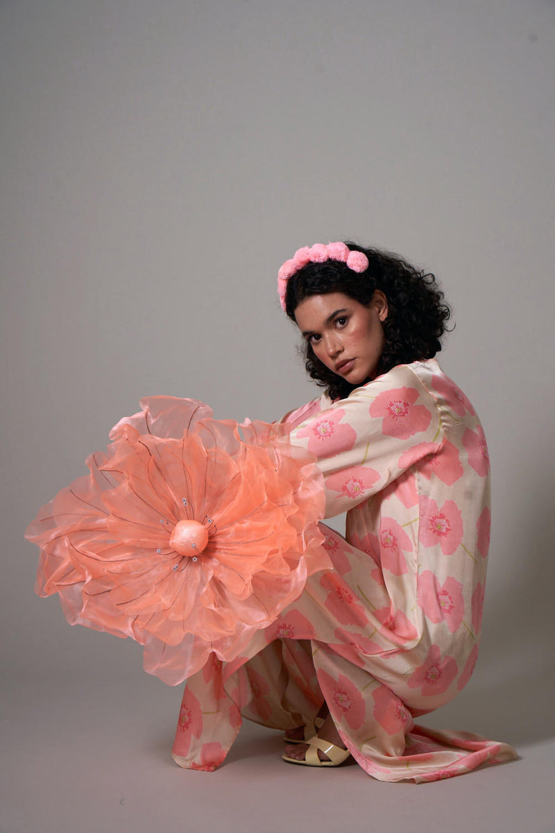 Kiku satin dress satin by Priti Prashant in peach color for women Worldwide