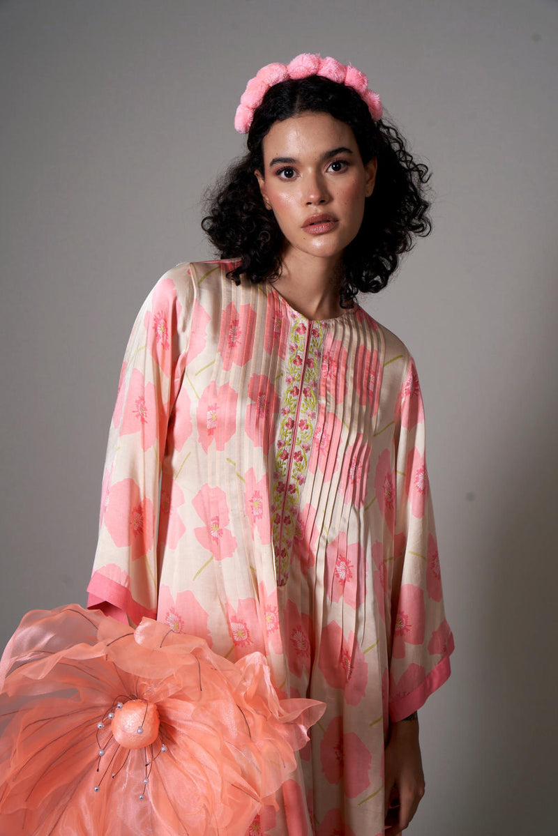 Kiku satin dress satin by Priti Prashant in peach color for women Worldwide