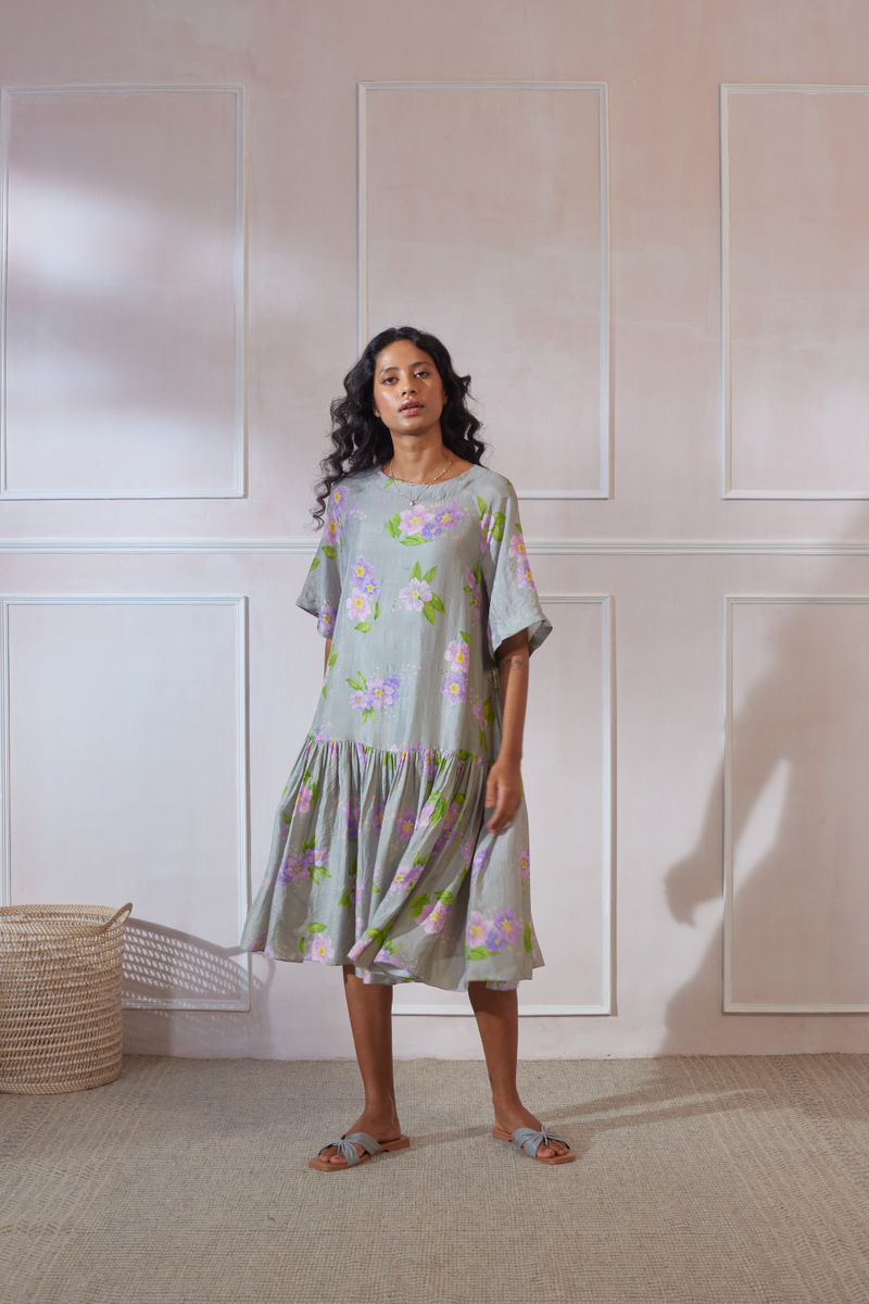 Jarul Silk Midi Dress silk by Nadiya Paar in grey color for women Worldwide