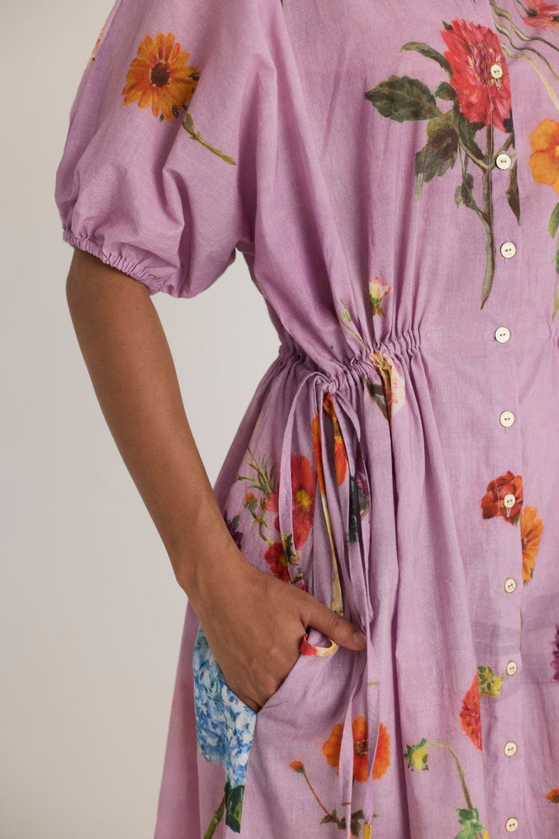 GIGGLE BERRY LILAC SIDE TIE UP DRESS cotton by Yam for women Worldwide