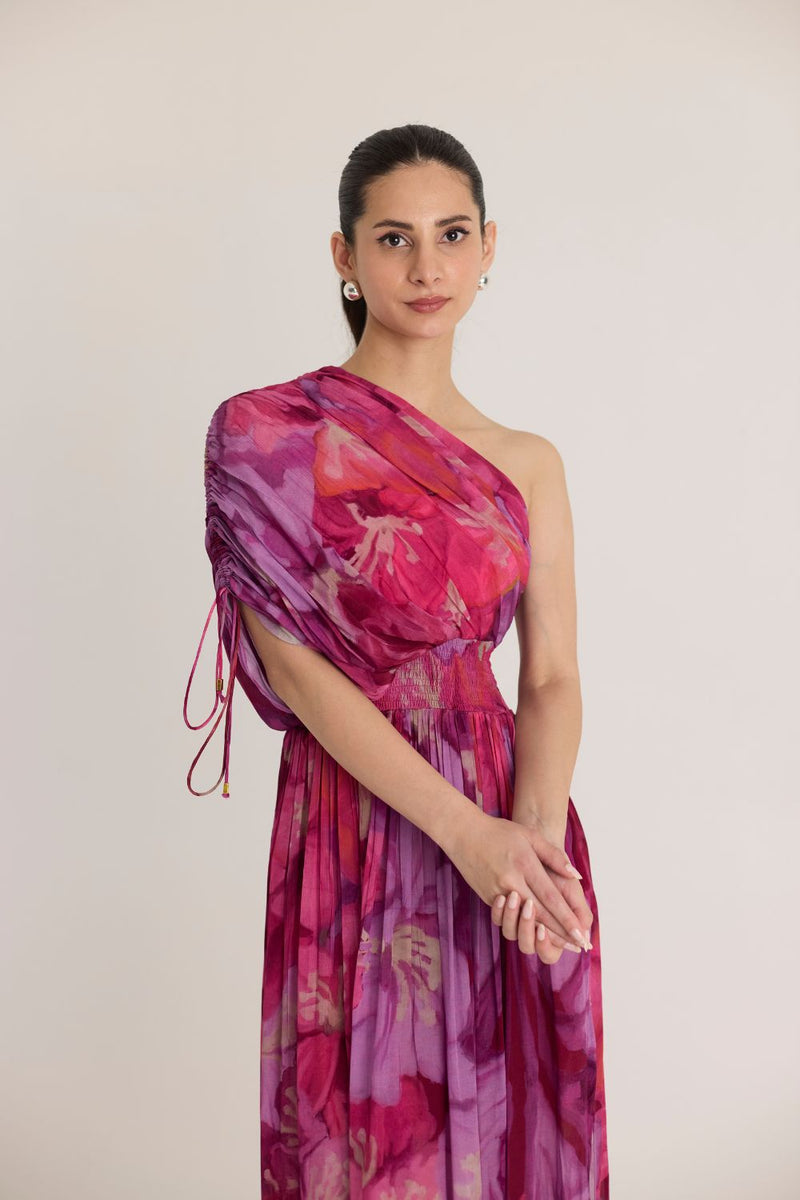 VIOLET ONE SHOULDER DRESS by Yam in pink color for women Worldwide