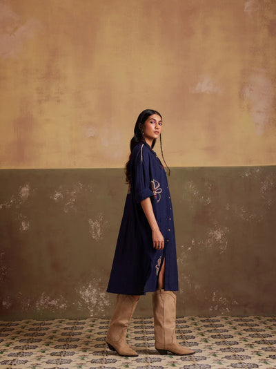 Kaftan Shirt Dress-Indigo