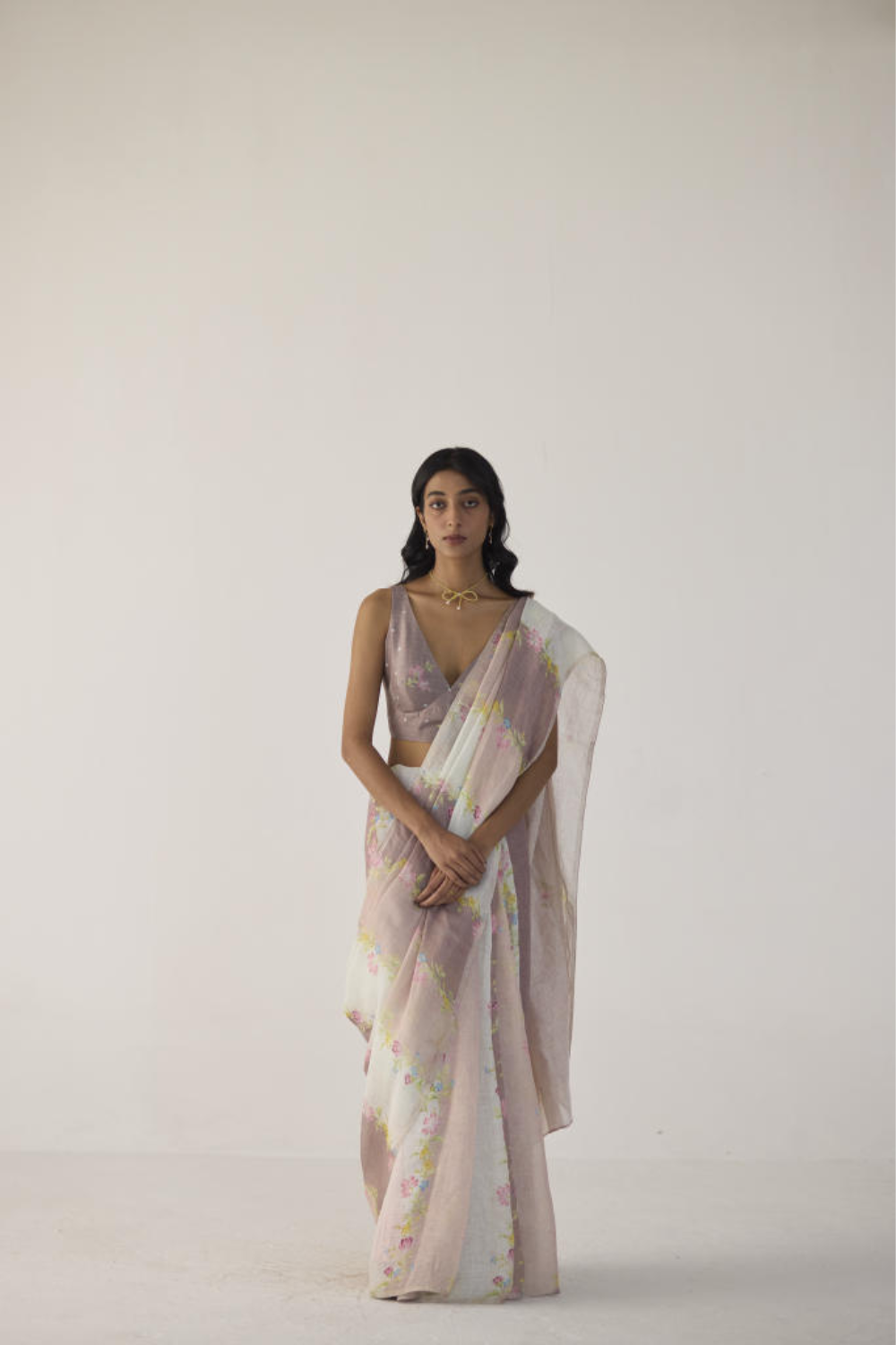 Meander Linen Brown Sari