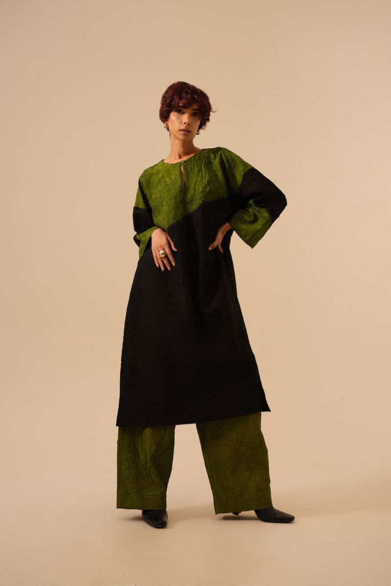 Salt Tunic-Black + Jade crushed silk kaftans and tunics by Stoique in black for women Worldwide