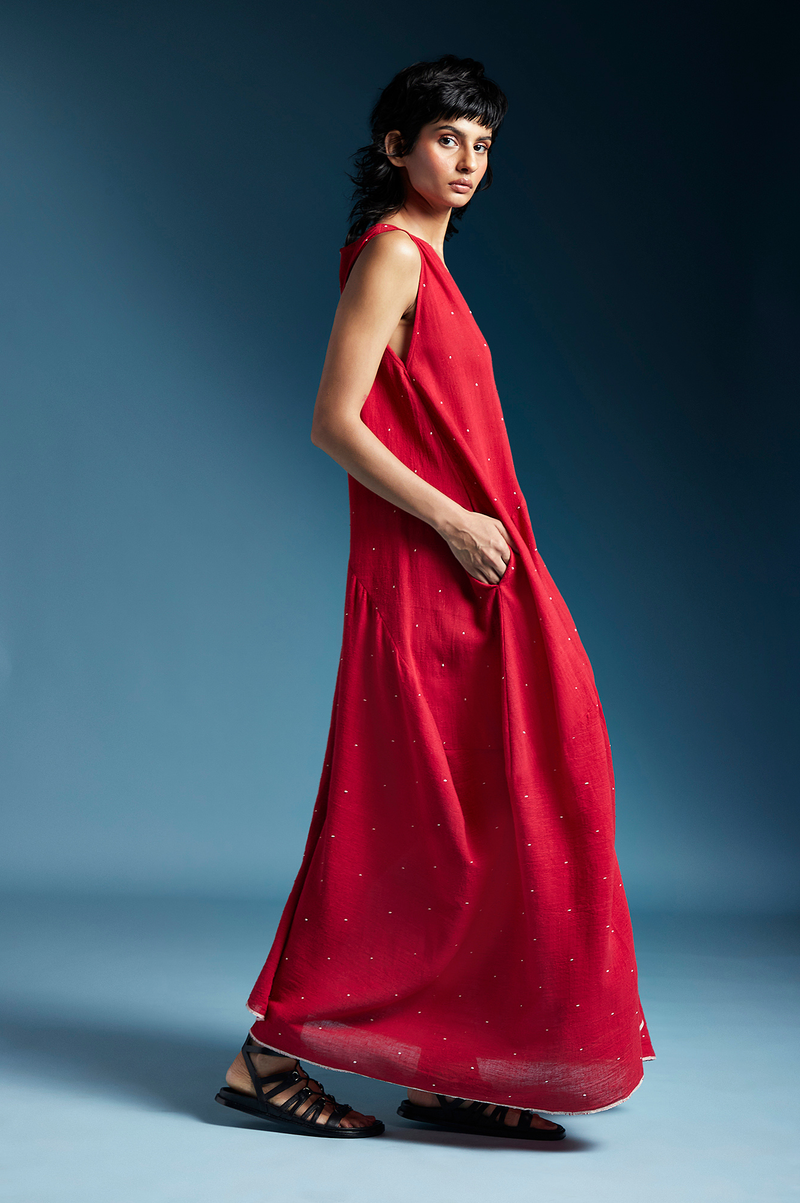 Auburn Dress-Red cotton by Chola in red color for women Worldwide