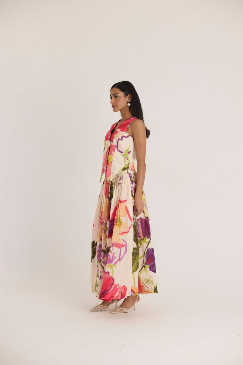 DOLLY WHITE WAISTCOAT & SKIRT SET cotton by Yam in multi color for women Worldwide