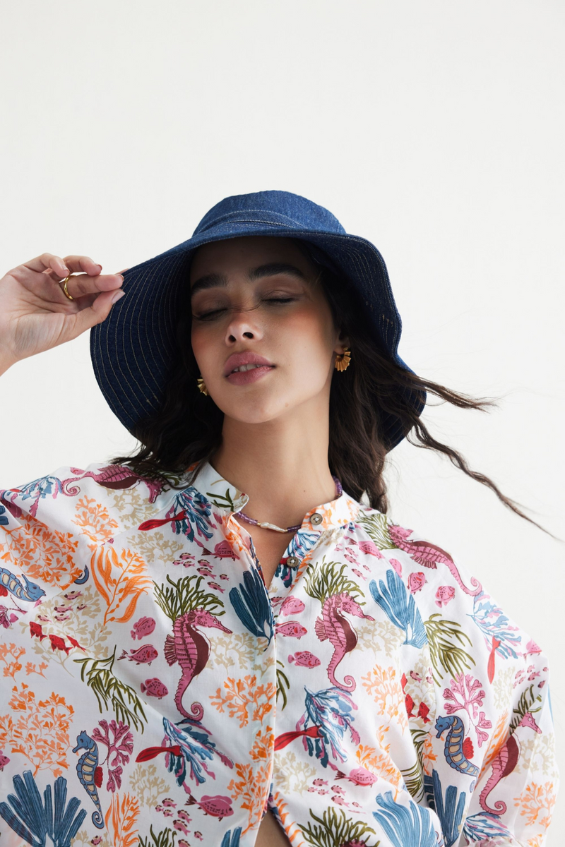 Blooming Reef Lyocell Classic Shirt by SUI in white color for women Worldwide