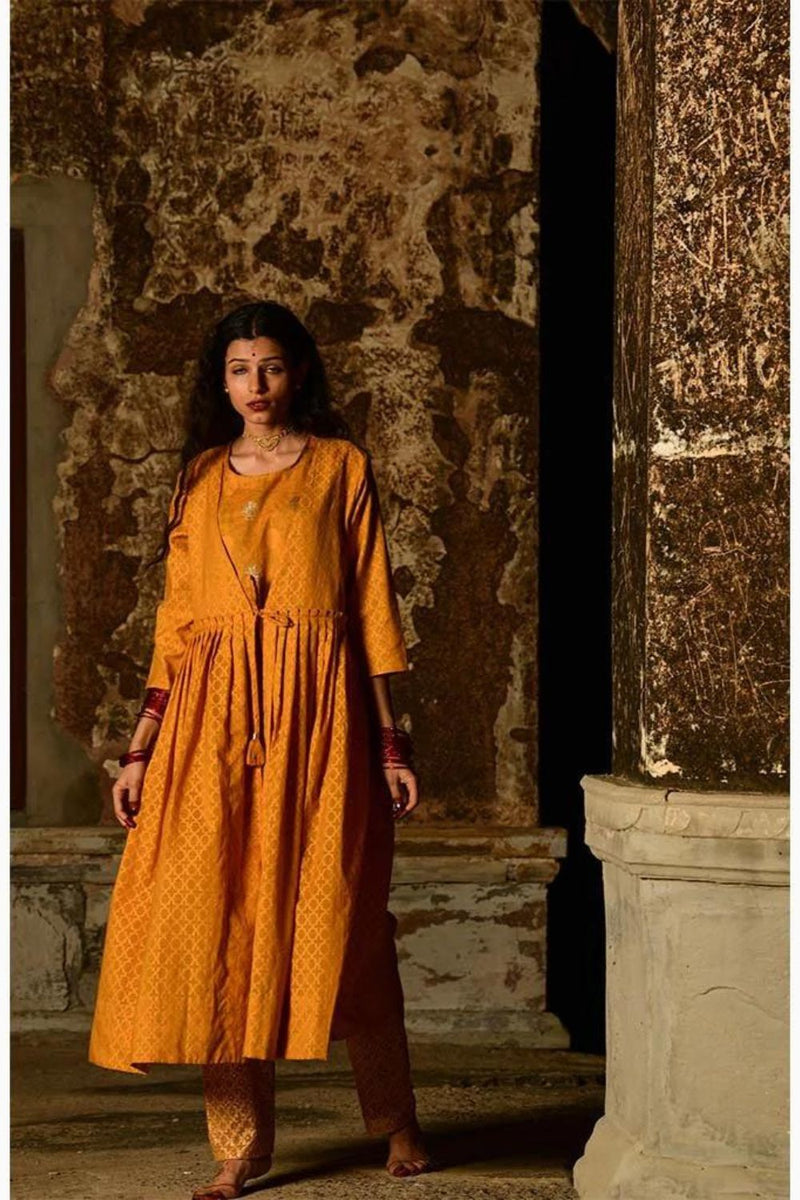 Mritakshara Kurta Set chanderi by Tokree in yellow color for women Worldwide
