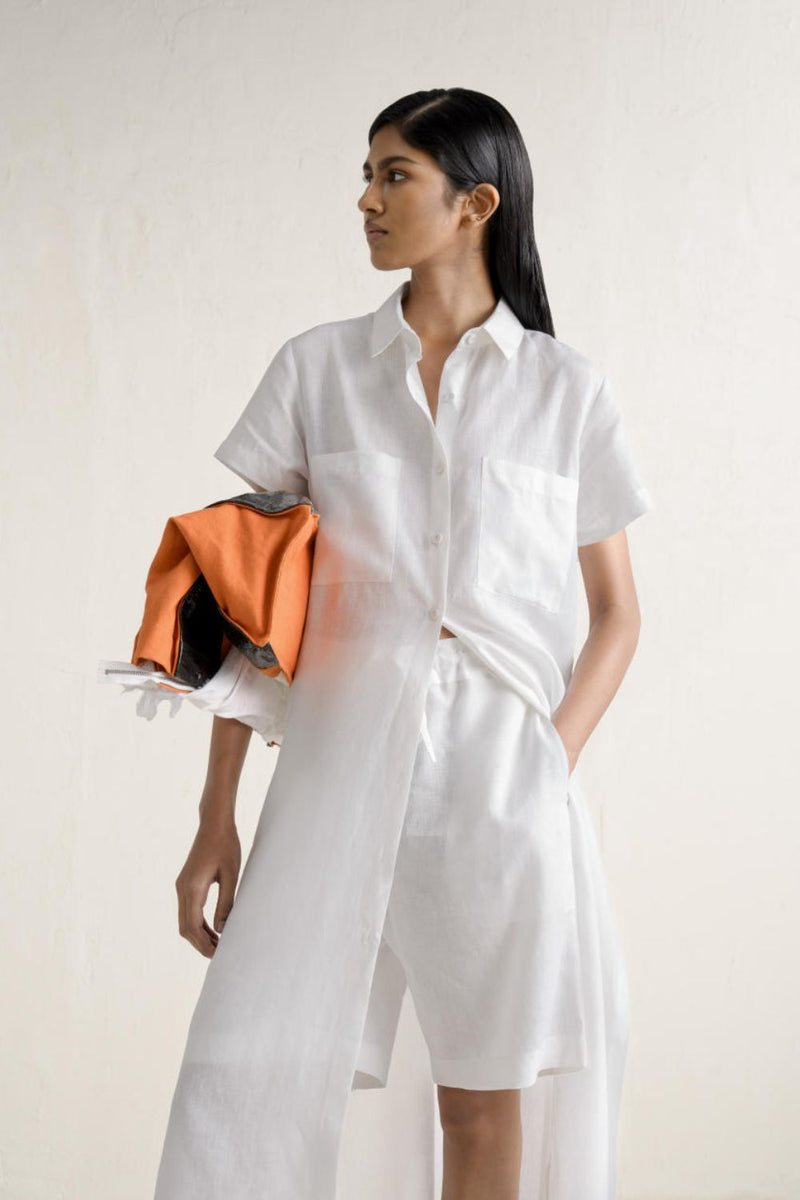 SHATSU LONG SHIRT SET linen by Ituvana in white color for women Worldwide
