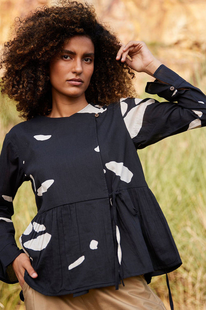 Droplet Blouse Top & Tunics by Khara Kapas in black for women Worldwide