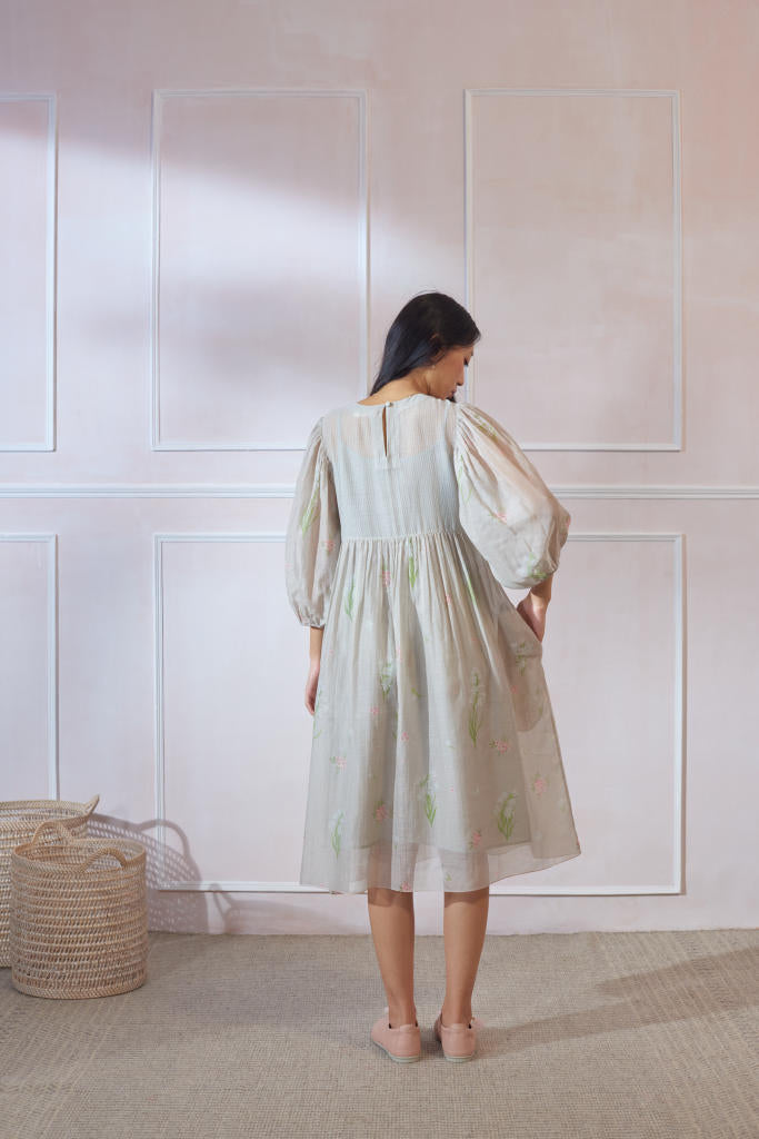 Rajnigandha June Dress silk by Nadiya Paar in beige color for women Worldwide