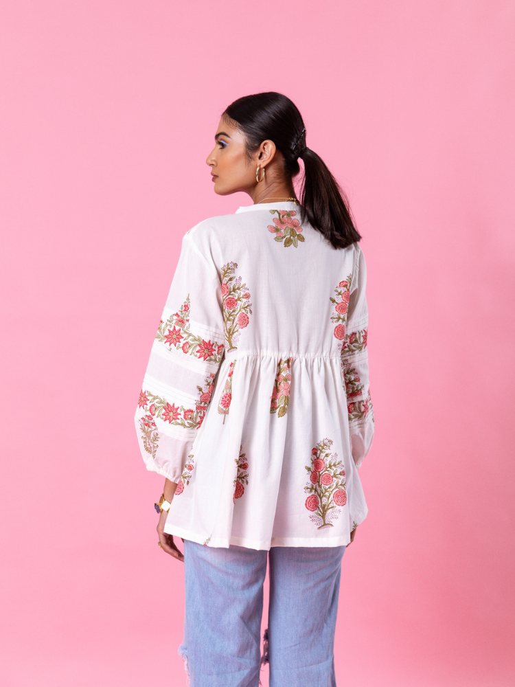 Florencia Peasent Top Top & Tunics by Marche in white color for women Worldwide